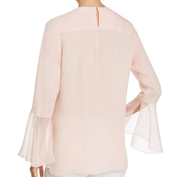 Elie Tahari Owen Silk Sheer-Cuff Blouse Pink Salt - Picture 2 of 6